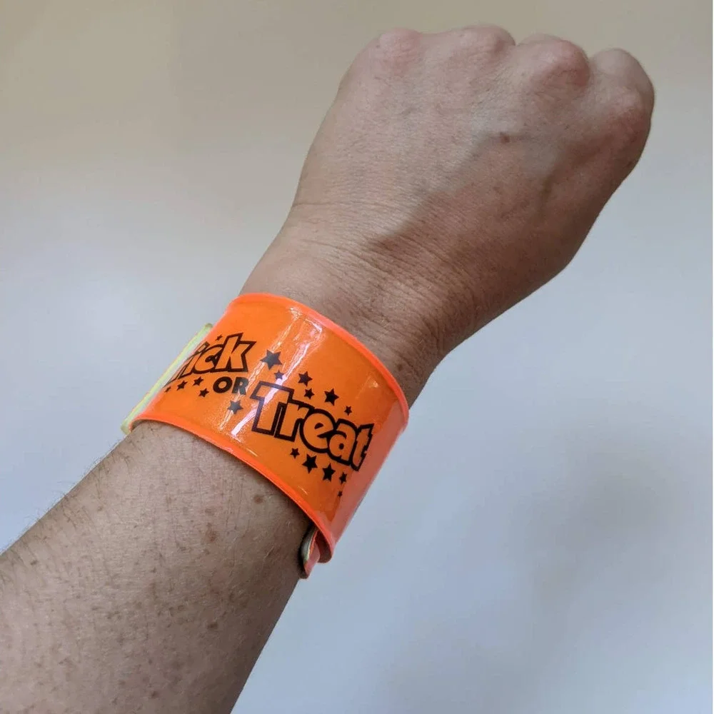 3 Vintage Halloween Slap Bracelets, Reflective‎ Safety Trick or Treat Wristbands